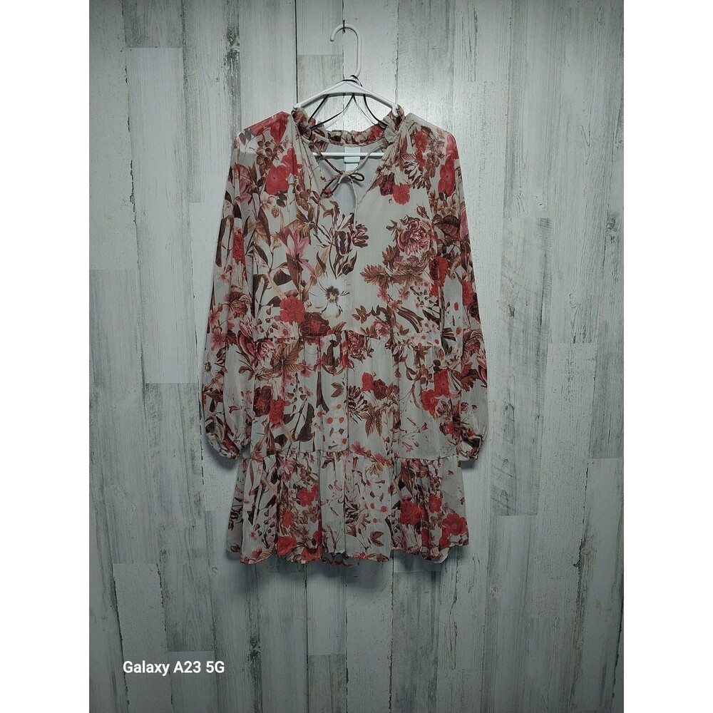 H&M Balloon-Sleeved Dress Beige Floral Size 4